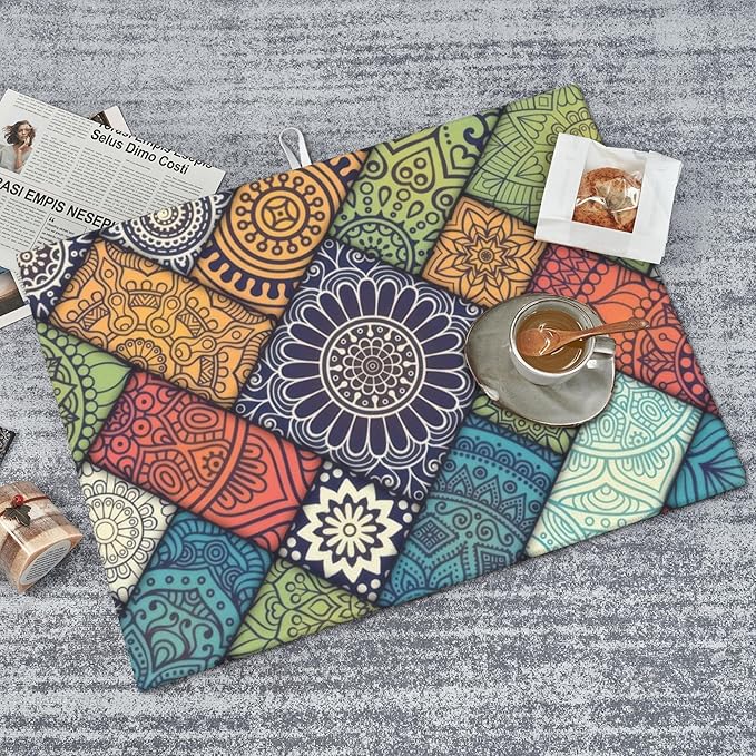 Retro Boho Dish Drying Mat 18x24 Inch, Microfiber Absorbent Fast Dry Mat Mandala Large Dish Mat Drying Kitchen Mat, Kitchen Drying Pad for Kitchen Counter Coffee Bar Decor Gifts
