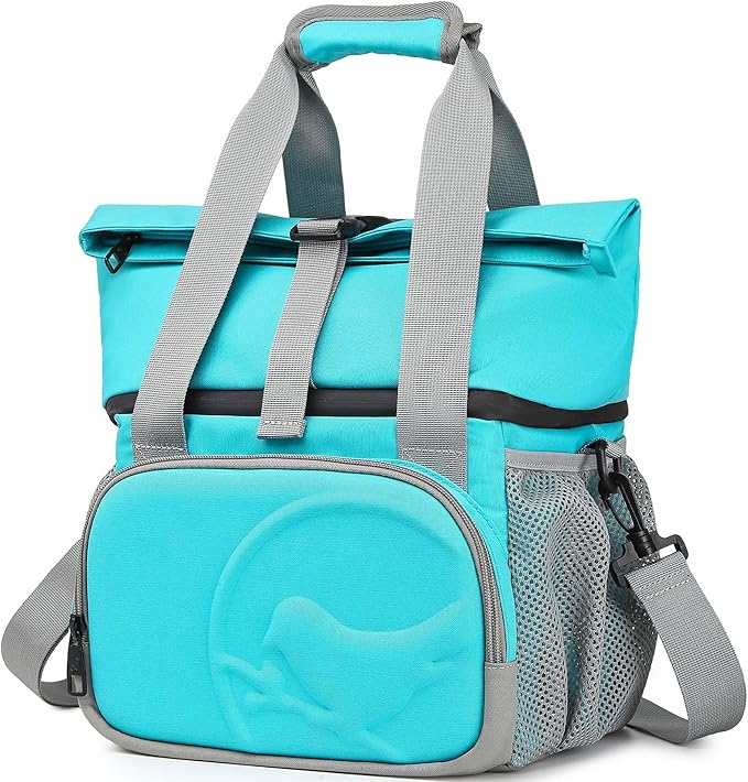 SUNNY BIRD Dual Compartment Lunch Bag Insulated Lunch Box for Women and Men (Aqua Blue 01)