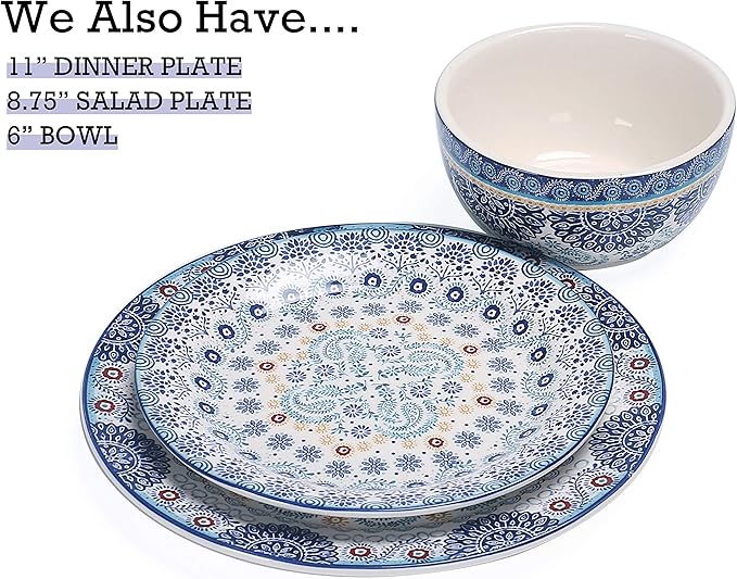 Bico Blue Talavera Salad Plates Set of 4, 8.75 Inch Ceramic Dessert Plates for Salad, Appetizer, Side Dishes, Microwave and Dishwasher Safe, Gift for Housewarming and Thanksgiving