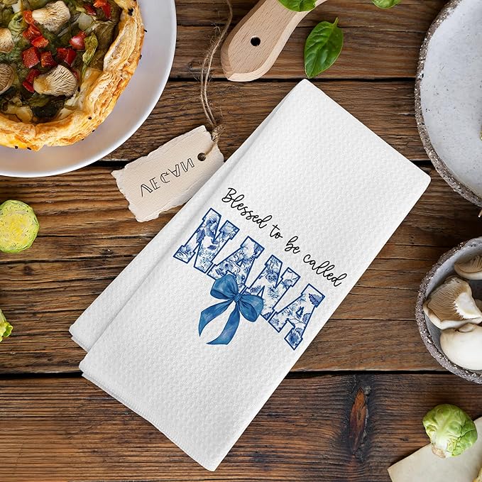 Best Great Nana Gifts Ideas for Grandma Women from Grandkids, Mothers Day Christmas Birthday Kitchen Gifts for Grandma, Blessed to be Called Nana Chinoiserie Dish Hand Tea Towels,16x24 Inch