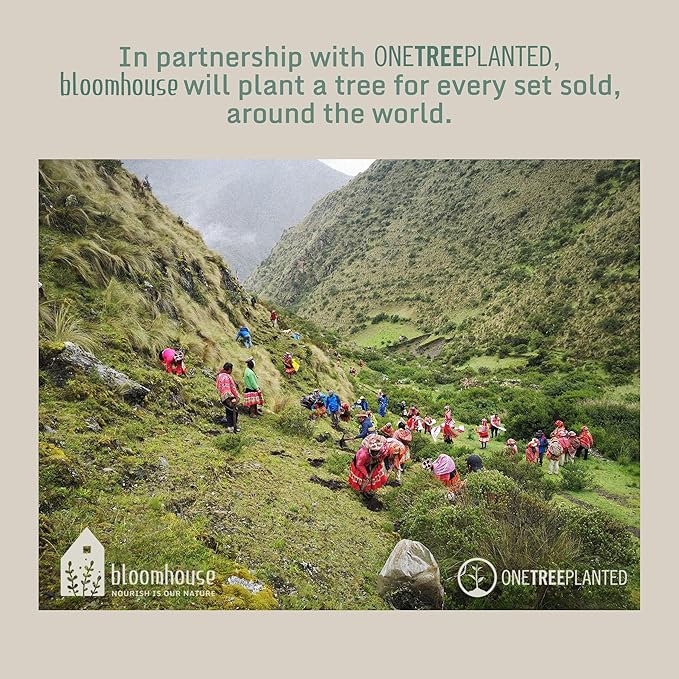 Bloomhouse Posy Blossom Double Bowl Hand Painted Stoneware Plates and Bowls Floral Dinnerware Set, Service for Four (16pcs)