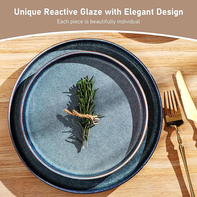 GBHOME Stoneware Dinnerware Sets for 8,Round Reactive Glaze Ceramic Plates and Bowls Set,Highly Scratch Resistant| Dishwasher & Microwave Safe Dishes Set,Service for 8(24Pcs)