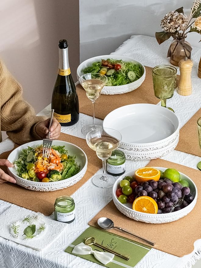 YHOSSEUN Pasta Bowls Set of 4, 50 OZ Large Salad Serving Bowls, 9.75" Pasta Plates Shallow Bowls Set, Microwave Dishwasher Safe, Antique Morning Glory