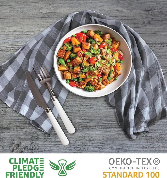 Urban Villa Kitchen Towels Set of 6 Buffalo Checks Grey/White Kitchen Towels 20X30 Inches 100% Cotton Highly Absorbent Kitchen Towels Premium Quality Ultra Soft Mitered Corners KitchenTowels