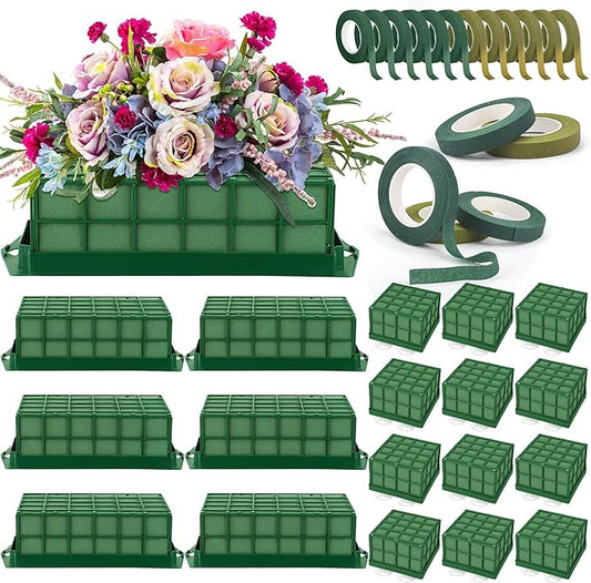 18 Packs Floral Foam Cage Rectangle and Square Flower Holder with Floral Foam Blocks Flower Cage Holders Flower Arrangements Supplies Cage for Fresh Flowers, Wedding Home Garden Decorations