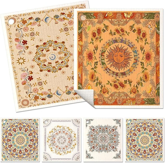 6 Pack Swedish Dishcloths for Kitchen - Reusable Dish Cloths for Washing Dishes Absorbent Cute Funny Kitchen Towels Cleaning Sponge, Bohemi