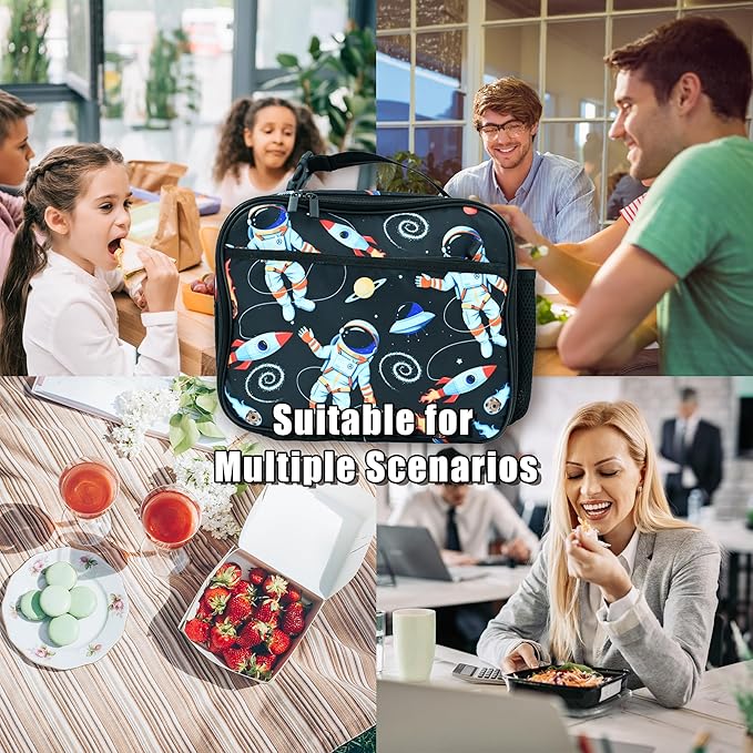 Astronaut Spaceman Lunch Box Insulated Reusable Lunch Bag Tote Cooler for Women Men Boy Girl School Work Office Picnic