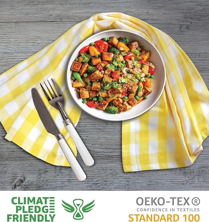 Urban Villa Easter Kitchen Towels Set of 6 Buffalo Checks Yellow/White Kitchen Towels 20X30 Inches 100% Cotton Highly Absorbent Kitchen Towels Premium Quality Ultra Soft Mitered Corners KitchenTowels