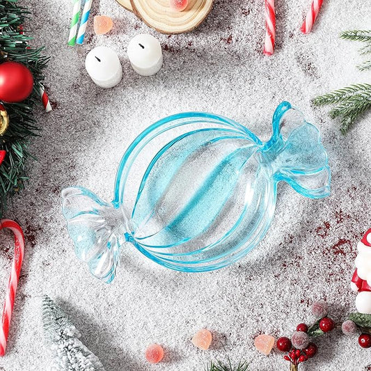 Christmas Candy Glass Plate, Christmas Theme Serving Tray for Holiday Desserts, Cookies & Candy Display, Festive Party Bowl, Blue Xmas Decorations Round