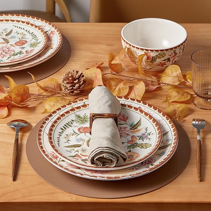 Bico Blooming Moment Salad Plates Set of 4, 8.75 Inch Ceramic Dessert Plates for Salad, Appetizer, Side Dishes, Microwave and Dishwasher Safe, Gift for Housewarming and Thanksgiving