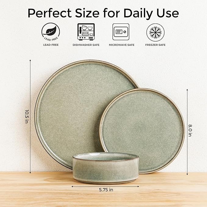 AmorArc Ceramic Dinnerware Sets, Handmade Reactive Glaze Stoneware Plates and Bowls Sets,Highly Chip and Crack Resistant | Dishwasher & Microwave Safe Dishes Set, Service for 8 (24pc)