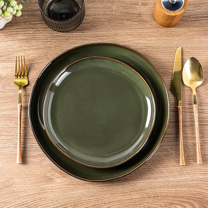 AmorArc Ceramic Dinnerware Sets,Handmade Reactive Glaze Stoneware Plates and Bowls Set,Highly Chip and Crack Resistant Dishware | Dishwasher & Microwave Safe Dishes,Service for 4(12Pcs)