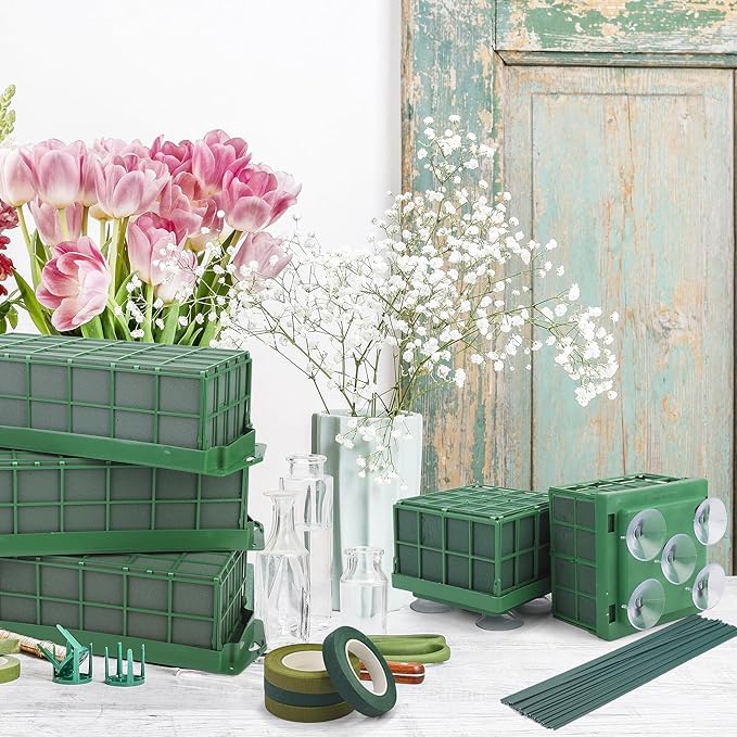 3 Packs Floral Foam Cage Rectangle and Square Flower Holder with Floral Foam Blocks Flower Cage Holders Flower Arrangements Supplies Cage for Fresh Flowers, Wedding Home Garden Decorations