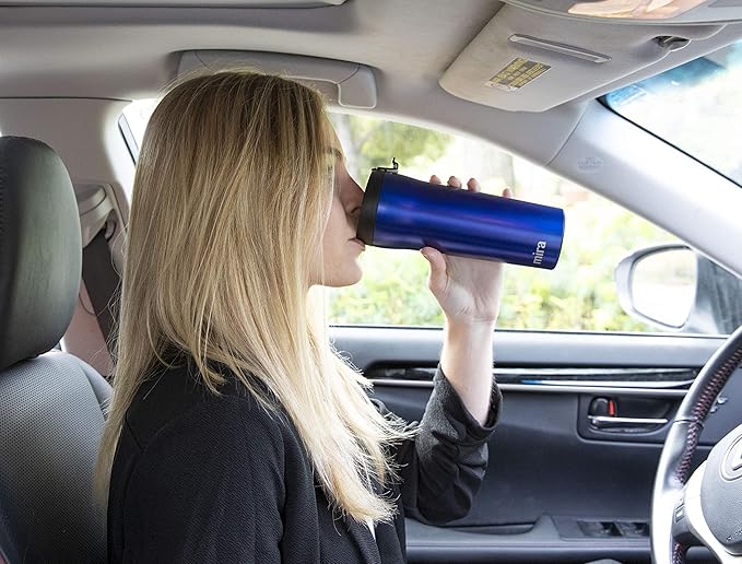 MIRA 16 oz Coffee Travel Mug - Stainless Steel Insulated Tumbler with Leak-Proof Lid - Hot & Cold Cup - Gray Satin