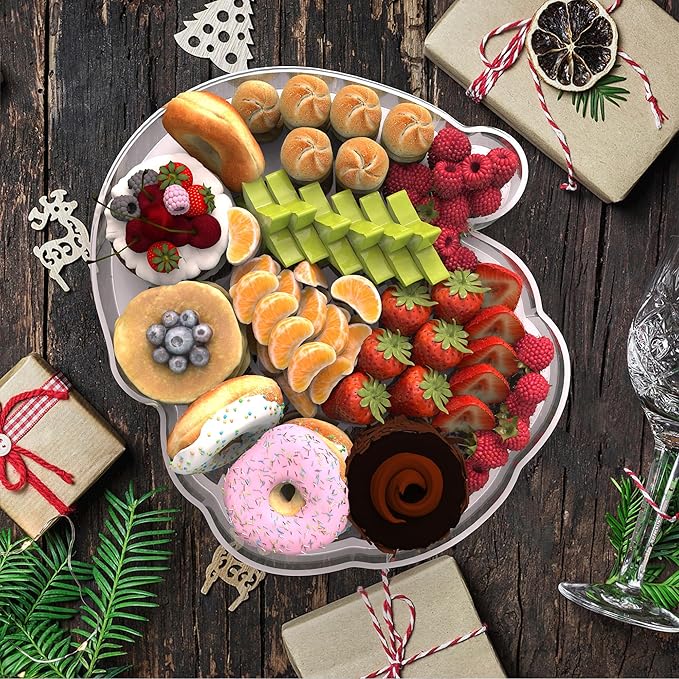 11" Christmas Santa Charcuterie Boards, Acrylic Reusable Serving Tray for Dessert Appetizer Display, Cute Decorative Snack Platter for Xmas Party Table Decoration