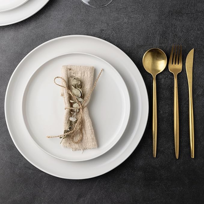 AmorArc Ceramic Dinnerware Sets, Wavy Rim Stoneware Plates and Bowls Sets, Highly Chip and Crack Resistant | Dishwasher & Microwave & Oven Safe Dishes set, Service for 8 (24pc)