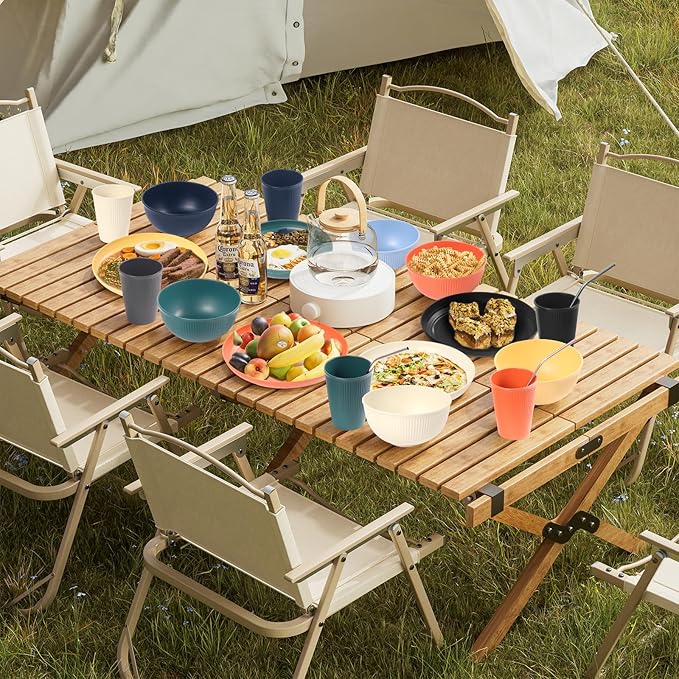 64PCS Wheat Straw Dinnerware Set for 8 BPA Free Kitchen Unbreakable Set for Home Outdoor Camping