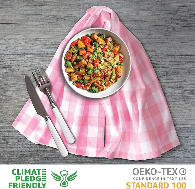 Urban Villa Kitchen Towels Set of 6 Buffalo Checks Pink/White Kitchen Towels 20X30 Inches 100% Cotton Highly Absorbent Kitchen Towels Premium Quality Ultra Soft Mitered Corners KitchenTowels