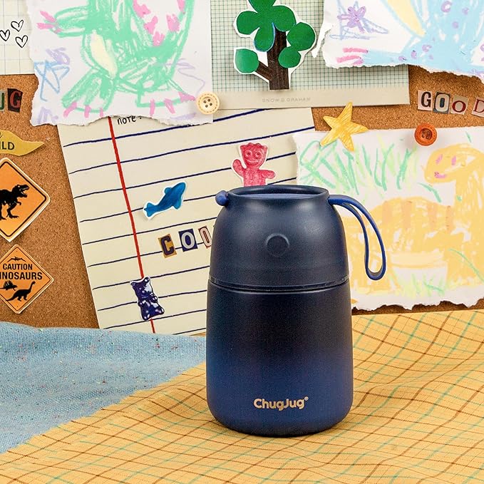 Thermo for Hot Food for Adults Kids |Wide Mouth, 18 oz Insulated Food Container with Spoon, Leakproof Soup Thermo for School Office Travel, Thermal Steel Food Jar Easy to Carry (Dark Blue)