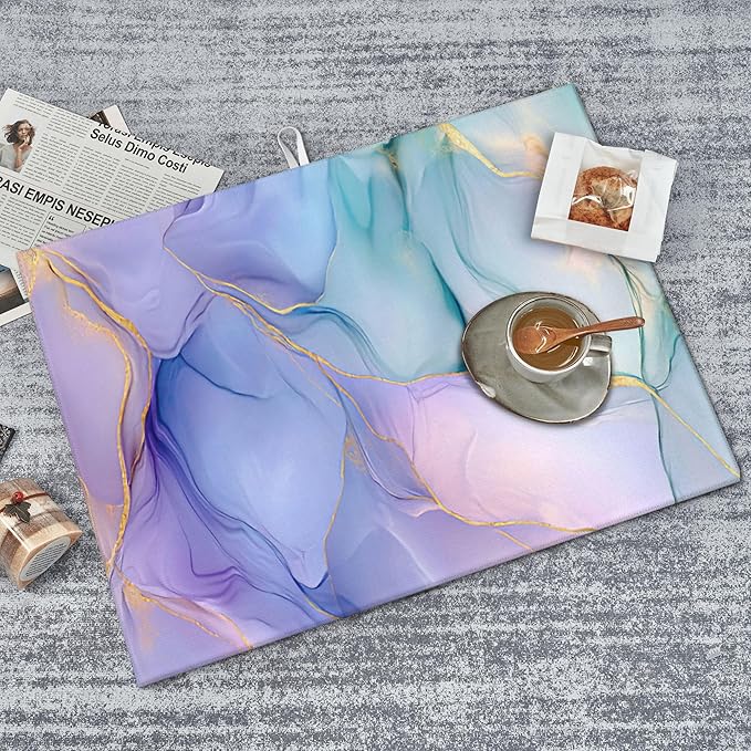 Bule Marble Dish Drying Mat for Kitchen Counter Microfiber Super Absorbent Non-Slip Dish Drying Pad for Countertops Dishes Utensils Stylish Quick-Dry Machine Washable 18x24 Inch