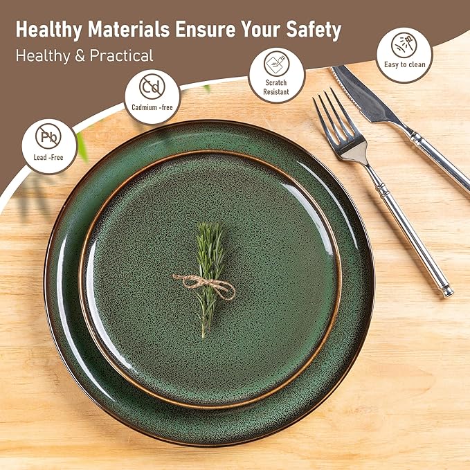 LERATIO Ceramic Dinnerware Sets for 4,12 Pieces Poreclain Plates and Bowls Sets,Scratch Resistant Dishes,Dishwasher & Microwave Saf,Oven Safe Dishes Set,Service for 4-Geen