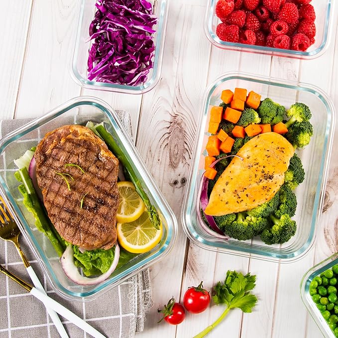 10 Pack Glass Food Storage Containers with Airtight Lids, Ideal for Meal Prep, Lunches - Microwave and Dishwasher Safe, Pink