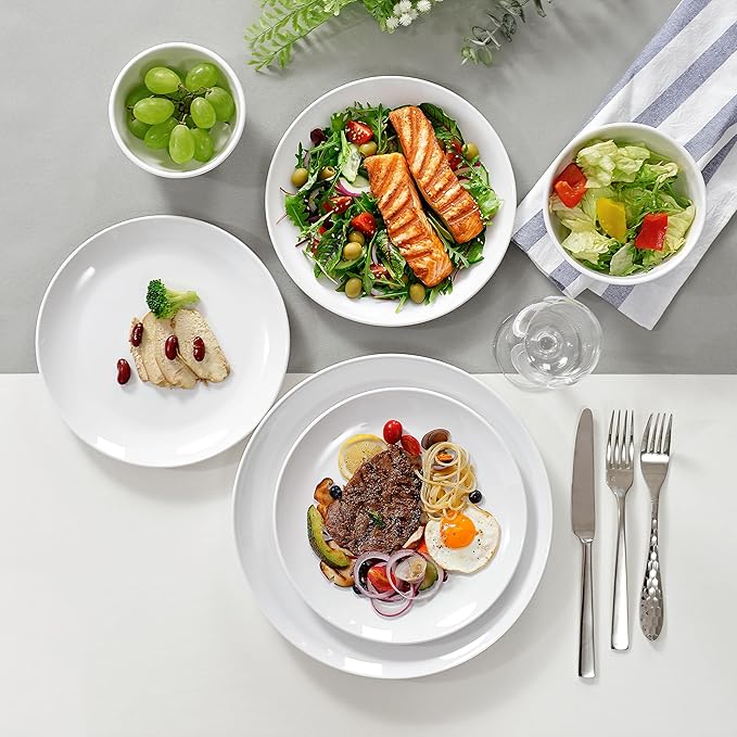 16Pcs Melamine Dinnerware Sets, Plates and Bowls Sets for 4, Lightweight and Unbreakable Dish Set for Camping, Picnic,RV, Dishwasher Safe,BPA Free