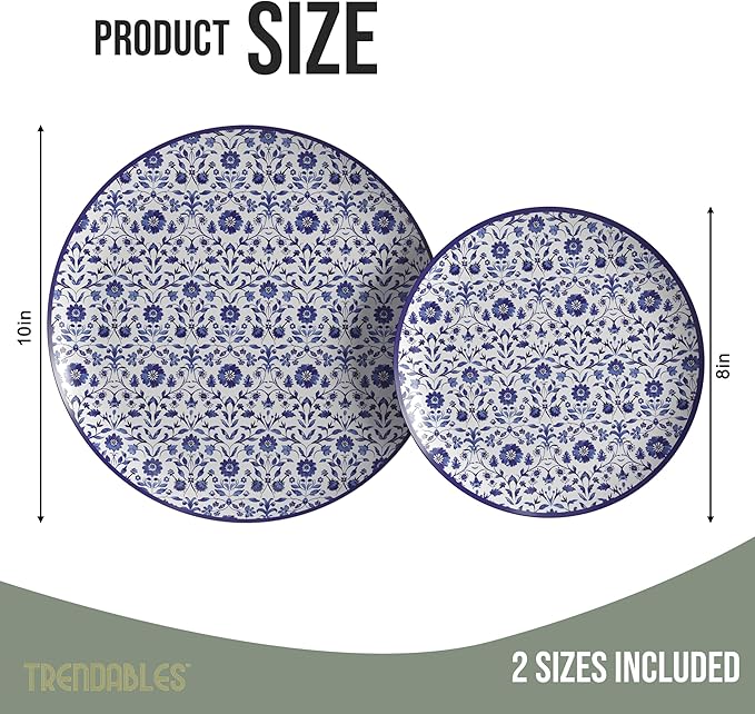 Trendables Heavy Duty Paper Plates Set For 16 Guests - 16 Each Of 8-inch And 10-inch Disposable Plates For Party - Fancy 32 Piece Dinnerware Set For All Occasions | Floral Design, Florentine