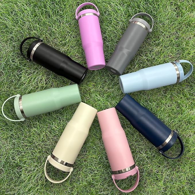 30 oz Tumbler Bulk with Top Handle, Double Wall Vacuum Insulated Tumbler with Flip Straw, Travel Coffee Mug 30oz Powder Coated Cup for Laser Engraving (Green,4 pack)