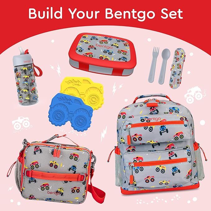 Bentgo Kids Prints Leak-Proof, 5-Compartment Bento-Style Kids Lunch Box - Ideal Portion Sizes for Ages 3-7, Durable, Drop-Proof, Dishwasher Safe, & PFAS & BPA-Free Materials (Trucks)