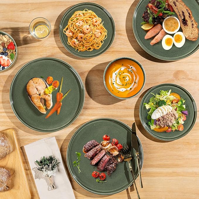 AmorArc Ceramic Dinnerware Sets, Handmade Reactive Glaze Stoneware Plates and Bowls Sets,Highly Chip and Crack Resistant | Dishwasher & Microwave Safe Dishes Set, Service for 8 (24pc)