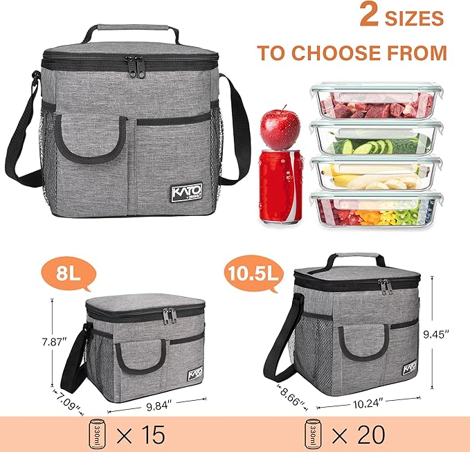 Tirrinia Insulated Lunch Bag for Women Men, Leakproof Lunch Box Containers for Adult, Work, School, Soft Lunchbox for Kids,Boys, Adult Cooler Bag for Picnic Hiking Beach,Gray