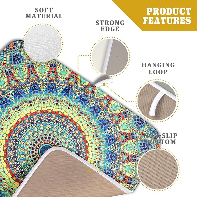 Bohemian Dish Drying Mats for Kitchen Counter 16×18 Inch Boho Mandala Ethnic Small Microfiber Drying Mat Kitchen Accessories Dish Rack Mat Drainer Pad Washable Absorbent