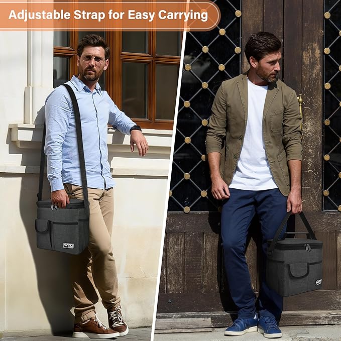 Tirrinia Insulated Large Lunch Bag for Women Men, Leakproof Lunch Box Containers for Adults, Work, School, Soft Lunchbox for Kids, Boys, Adult Cooler Bag for Picnic, Hiking,Beach, Black