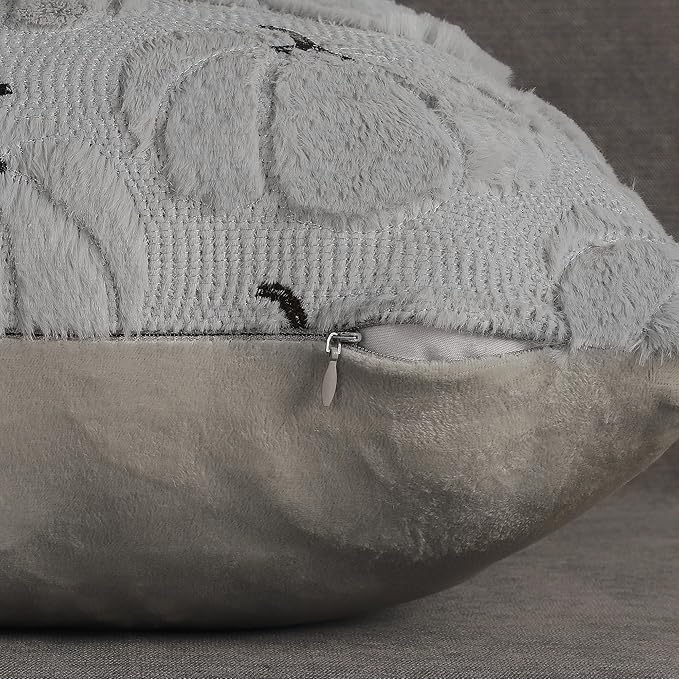 4TH Emotion Fall Pumpkins Decorative Pillow Covers 18x18 Set of 2, Gray Soft Plush Faux Fur Wool Farmhouse Throw Cushion Cases for Autumn Thanksgiving Holiday Home Decorations