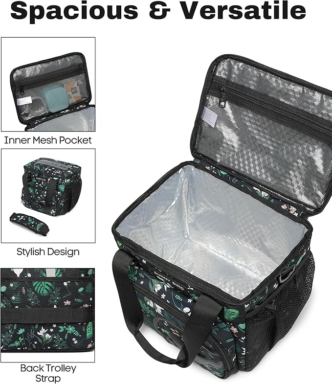 SUNNY BIRD 12L Large Insulated Lunch Bag, Leakproof and Foldable Lunch Cooler Box for Women Adult and Men, Fits 18 Cans (Floral & Foliage)