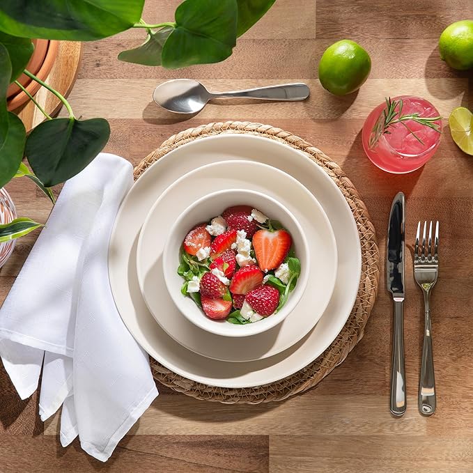 Larder & Vine 12-Piece Melamine Dinnerware Set: Durable, Lightweight, Break-Resistant Plates & Bowls – Stylish, Non-Toxic, Dishwasher Safe – Ideal for Everyday Use, Indoor & Outdoor Dining – Ivory