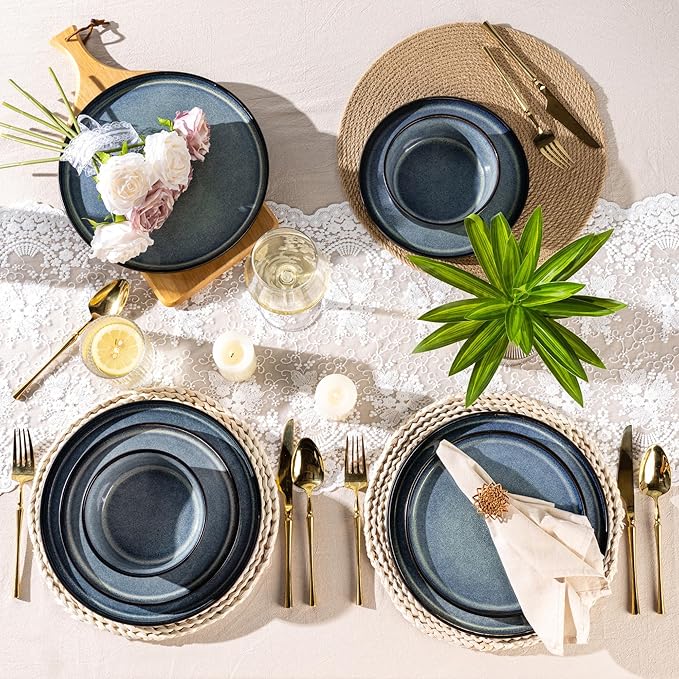 AmorArc Stoneware Dinnerware Sets,Round Reactive Glaze Plates and Bowls Set,Highly Chip and Crack Resistant | Dishwasher & Microwave Safe Dishes Set,Service for 4 (12pc)