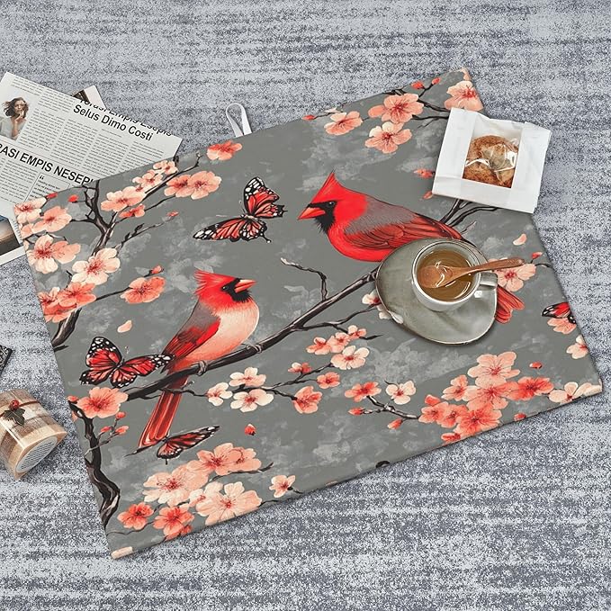 Cardinal Birds Dish Drying Mat for Kitchen Counter Microfiber Super Absorbent Non-Slip Dish Drying Pad for Countertops Dishes Utensils Stylish Quick-Dry Machine Washable 18x24 Inch