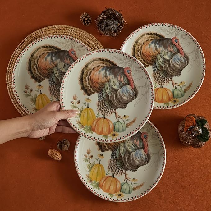 Bico Blessing Season Ceramic Salad Plates, 8.75 inch, Set of 4, for Salad, Appetizer, Microwave & Dishwasher Safe