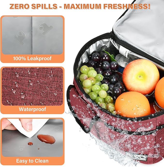 Tirrinia Insulated Lunch Bag for Women Men, Leakproof Lunch Box Containers for Adult, Work, School, Soft Lunchbox for Kids,Boys, Adult Cooler Bag for Picnic Hiking Beach,Red