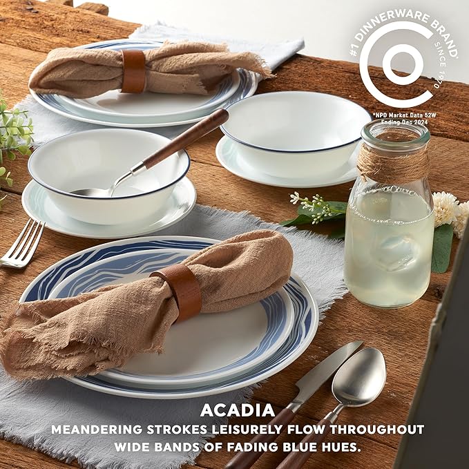 Corelle Vitrelle 18 Piece Glass Dinnerware Sets Service for 6, Triple Layer Chip & Crack Resistant Glass Plate and Bowl Sets, Acadia