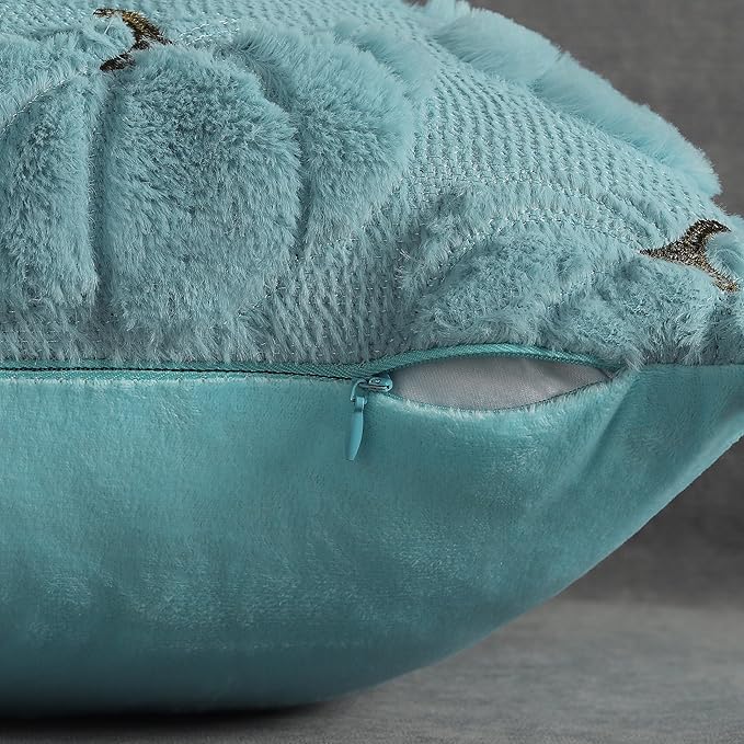 4TH Emotion Fall Pumpkins Decorative Pillow Covers 20x20 Set of 2, Light Blue Soft Plush Faux Fur Wool Farmhouse Throw Cushion Cases for Autumn Thanksgiving Holiday Home Decorations