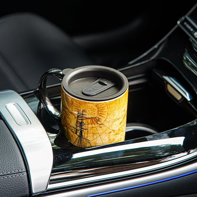 Topadorn Ceramic Mugs Porcelain Latte Tea Cup Coffee Mug with Lid and Gift Box,17oz.Sailing Ship