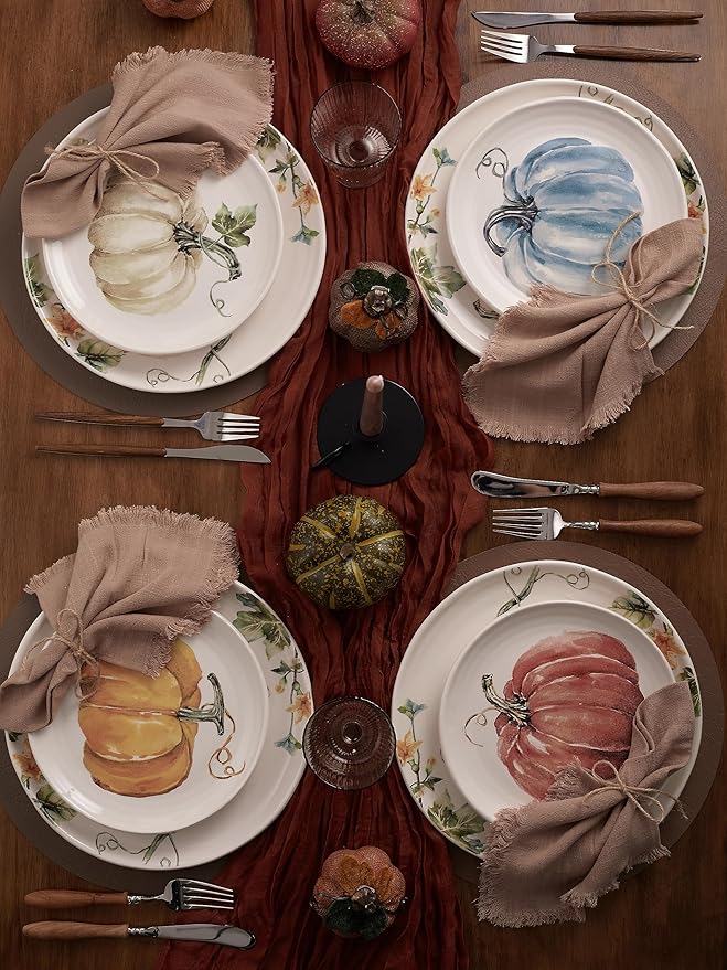 Bico Pumpkin Feast Ceramic Salad Plates, 8.75 inch, Set of 4, for Salad, Appetizer, Microwave & Dishwasher Safe