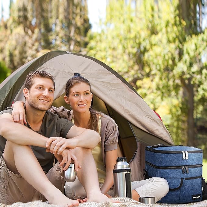 Tirrinia Large Insulated Lunch Box for Women Men, Double-Layer Leak-Proof Reusable Lunch Bag with 4 Pockets for Adult, Lunch Bag Cooler Tote for Office Work and Travel,Dark Blue