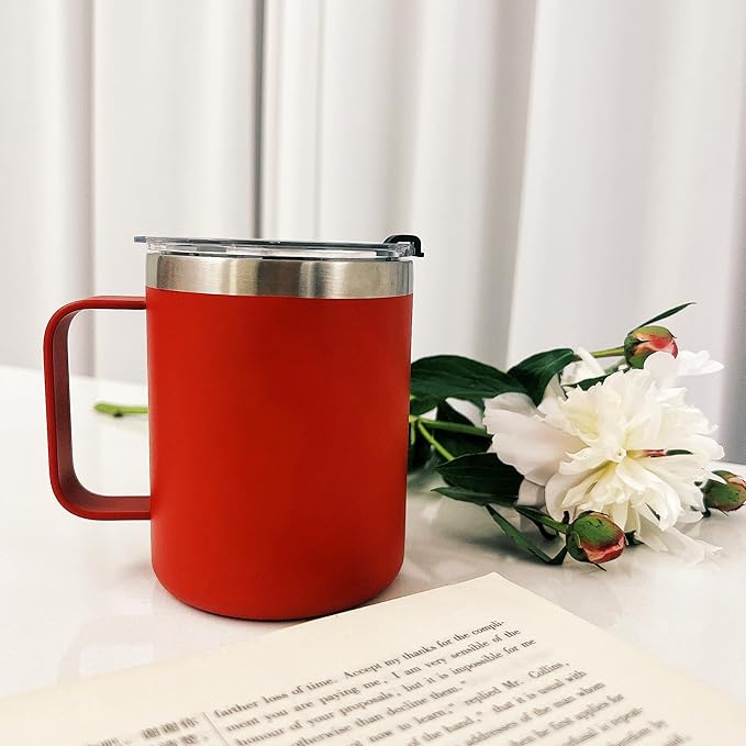 4pack 12oz Coffee Mug With Handle Bulk, Stainless Steel Insulated Travel Tumblers With,Double Wall Vacuum Camping Cup for Hot & Cold Drinks Tea (red)