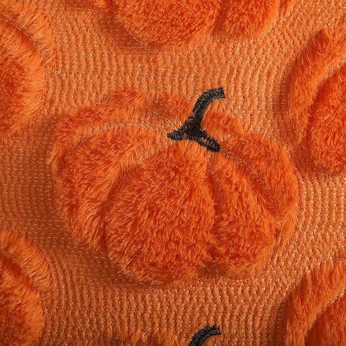 4TH Emotion Fall Pumpkins Decorative Pillow Covers 18x18 Set of 2, Orange Soft Plush Faux Fur Wool Farmhouse Throw Cushion Cases for Autumn Thanksgiving Holiday Home Decorations