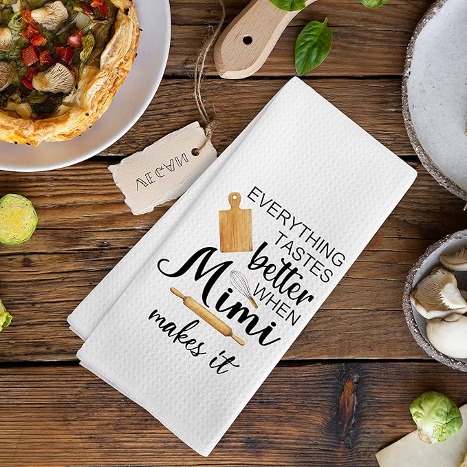 Best Mimi Gifts Gift for Women Grandma from Grandkids, Mothers Day Christmas Birthday Kitchen Gifts Gift for Mimi, Everything Tastes Better in Mimi's Kitchen Dish Hand Tea Towels, 16x24 Inch