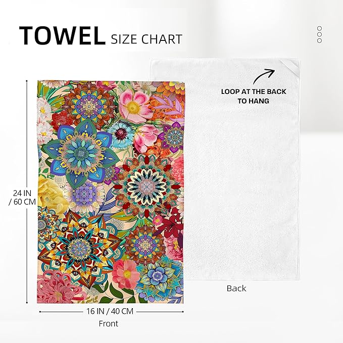 Boho Floral Kitchen Towels Set of 2, Colorful Flowers Dish Towels, Absorbent Soft Hand Tea Bar Towels for Farmhouse Home Decor